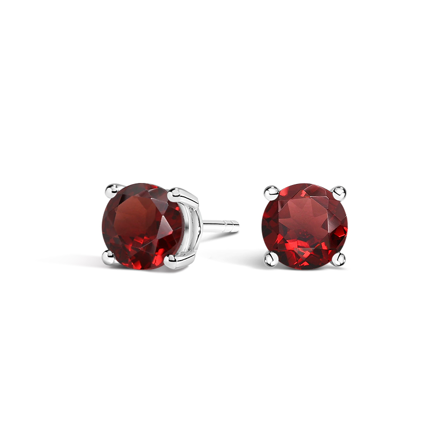 AoneJewelryRound Garnet Earrings for Women in 14k White Gold 7 mm Prong-Setting Gemstone Wedding Jewelry Collection
