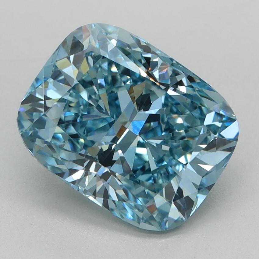 2.08 Ct. Fancy Vivid Greenish Blue Cushion Lab Grown Diamond