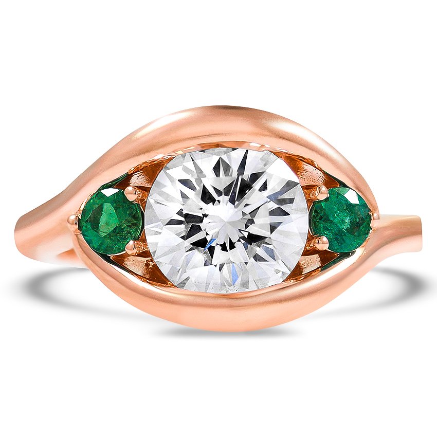 Custom Sweeping Diamond and Emerald Ring
