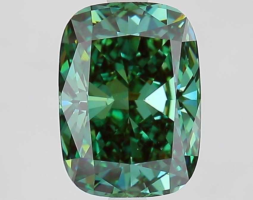 3.09 Ct. Fancy Vivid Green Cushion Lab Grown Diamond