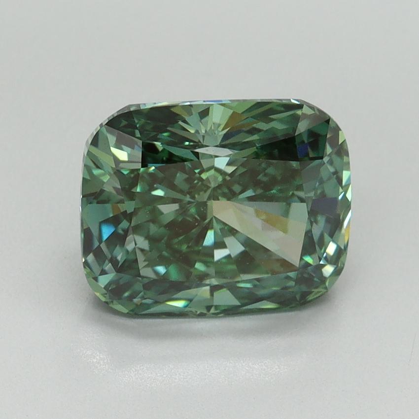 3.02 Ct. Fancy Vivid Green Cushion Lab Grown Diamond