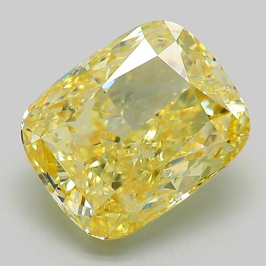 5.06 Ct. Fancy Vivid Yellow Cushion Lab Grown Diamond
