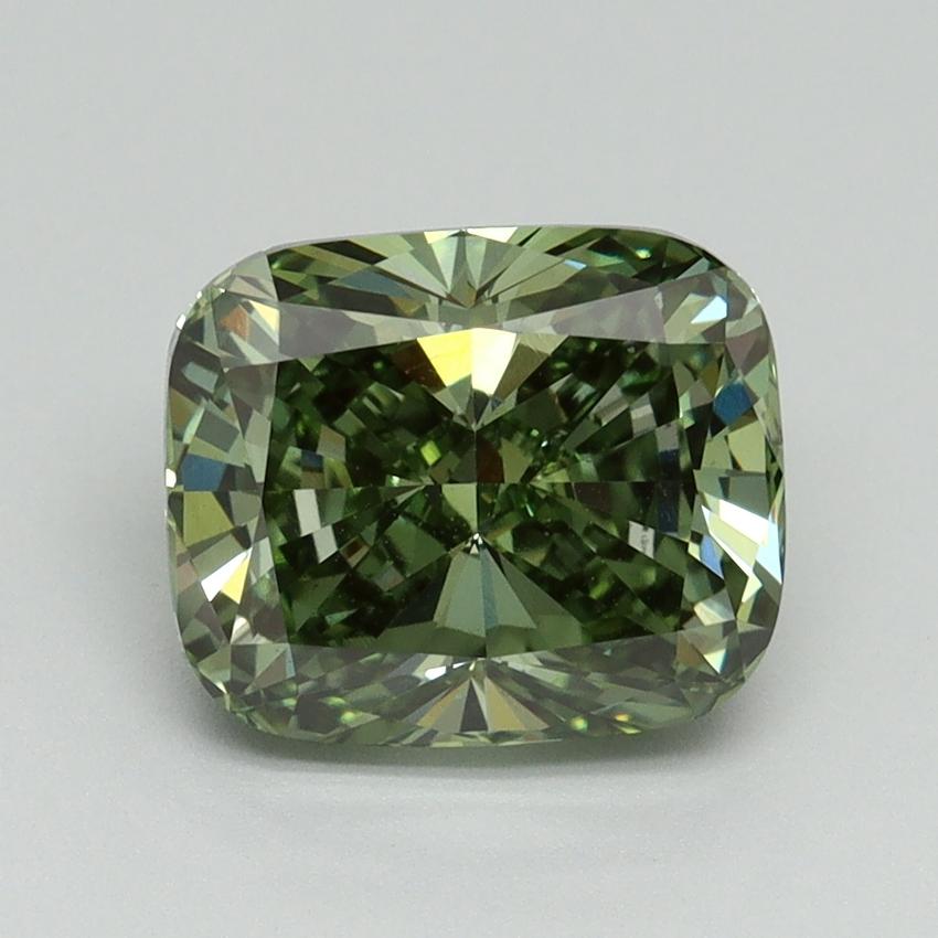 2.55 Ct. Fancy Vivid Green Cushion Lab Grown Diamond