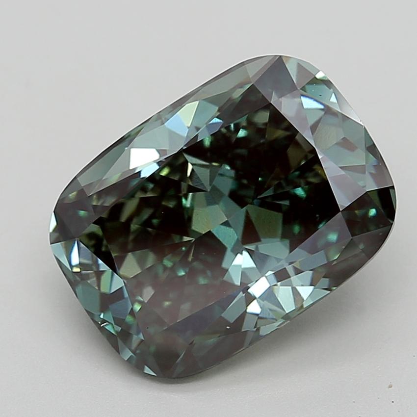 7.58 Ct. Fancy Vivid  Green Cushion Lab Grown Diamond