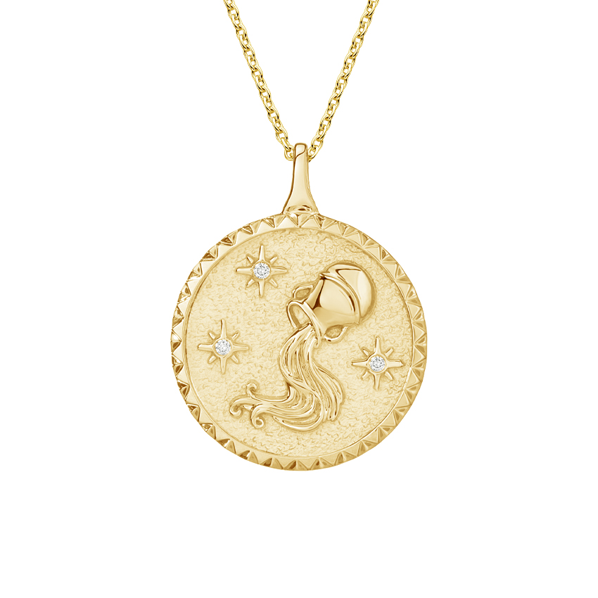 Details about   Round Cut Genuine Diamond Aquarius Zodiac Pendant With 18" Chain 14K Gold 