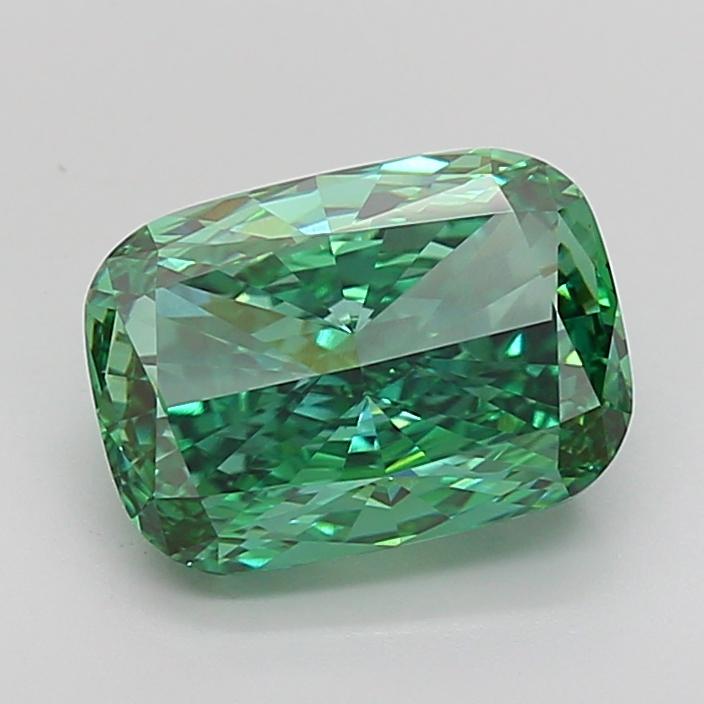4.88 Ct. Fancy Vivid Green Cushion Lab Grown Diamond