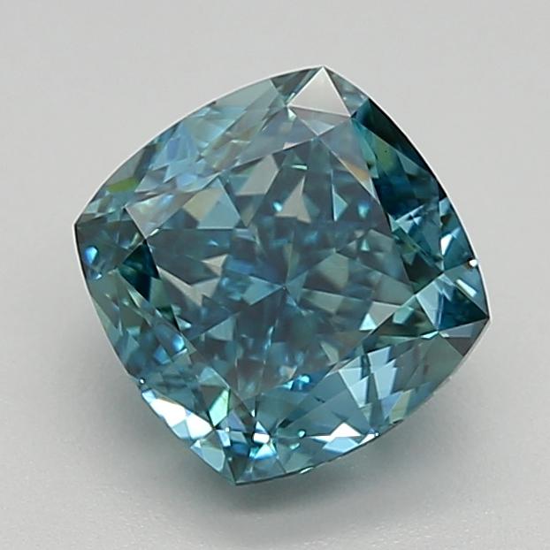 1.60 Ct. Fancy Vivid Greenish Blue Cushion Lab Grown Diamond