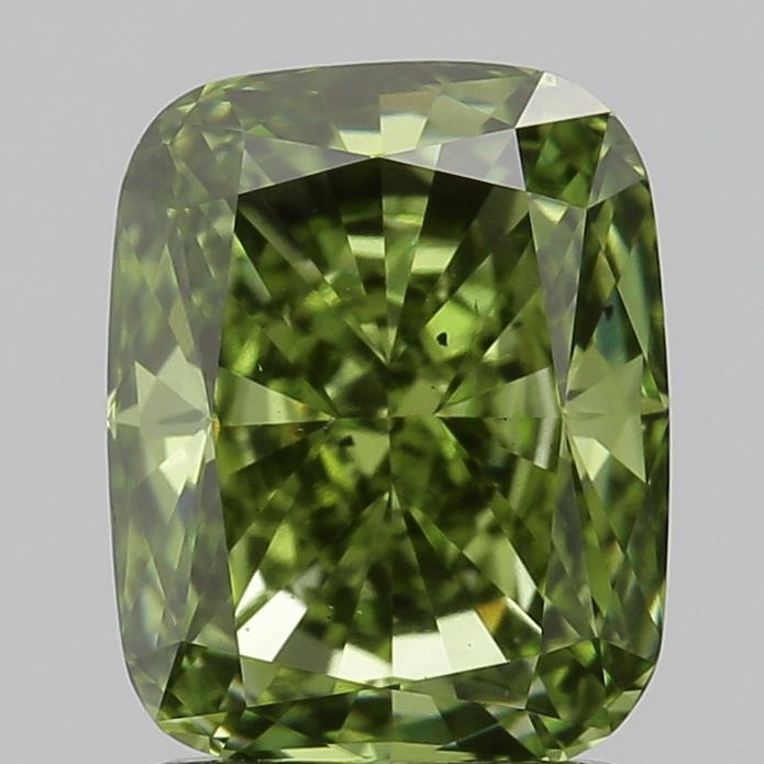 1.83 Ct. Fancy Vivid  Green Cushion Lab Grown Diamond