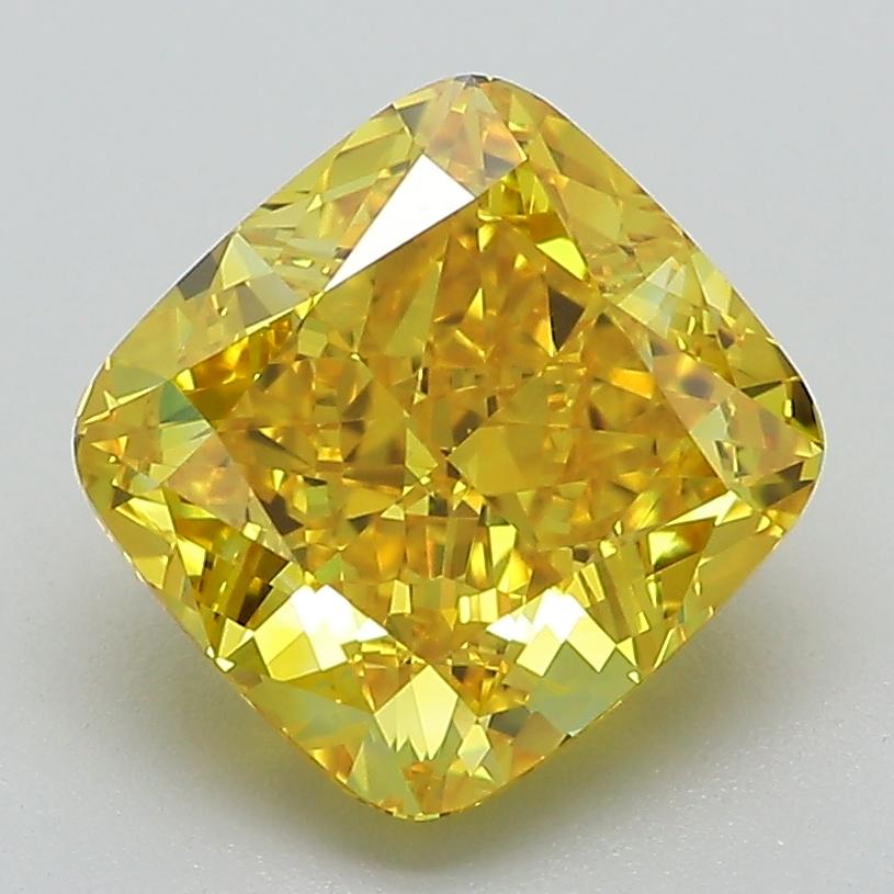 3.19 Ct. Fancy Vivid Yellow Cushion Lab Grown Diamond