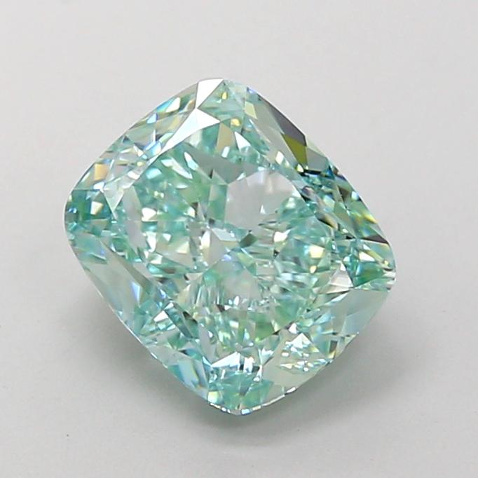 2.84 Ct. Fancy Vivid Bluish Green Cushion Lab Grown Diamond