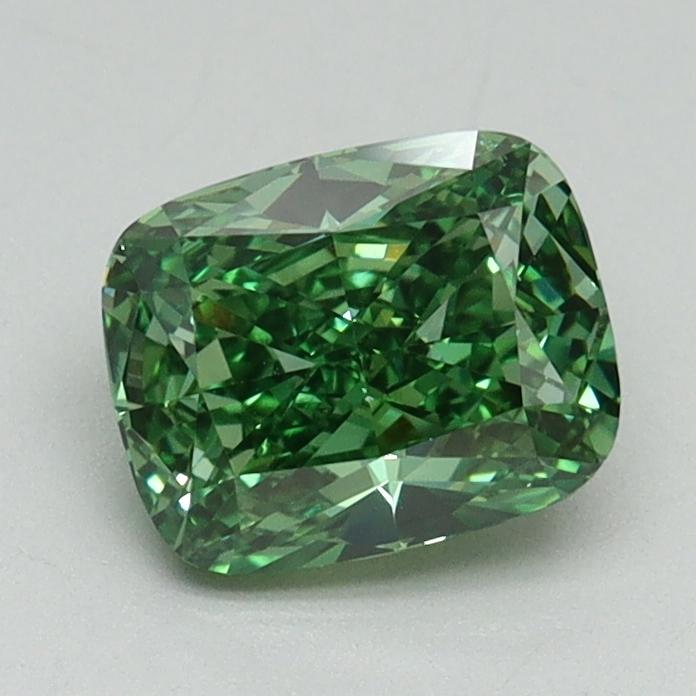1.14 Ct. Fancy Vivid Green Cushion Lab Grown Diamond