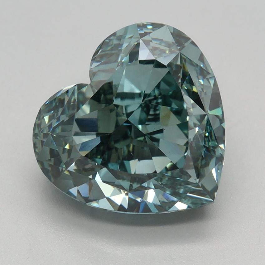 3.89 Ct. Fancy Vivid Bluish Green Heart Lab Grown Diamond