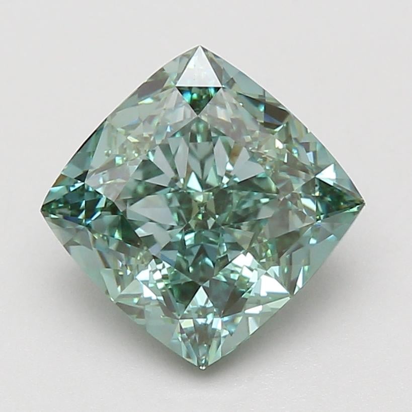 4.04 Ct. Fancy Vivid Green Cushion Lab Grown Diamond