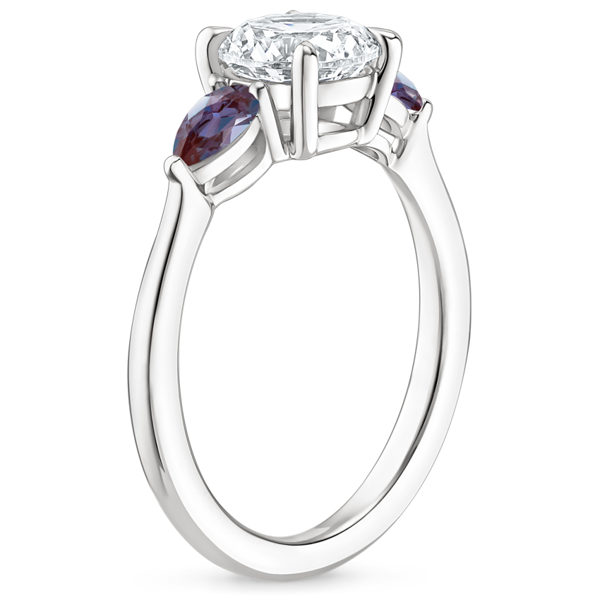 18K White Gold Opera Ring with Lab Alexandrite Accents, large side view