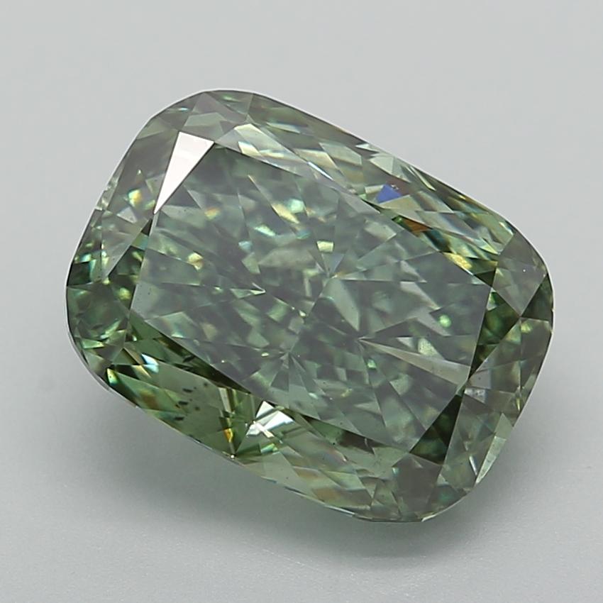 6.01 Ct. Fancy Vivid  Green Cushion Lab Grown Diamond
