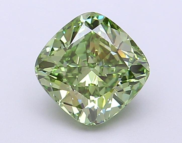 1.67 Ct. Fancy Vivid Green Cushion Lab Grown Diamond