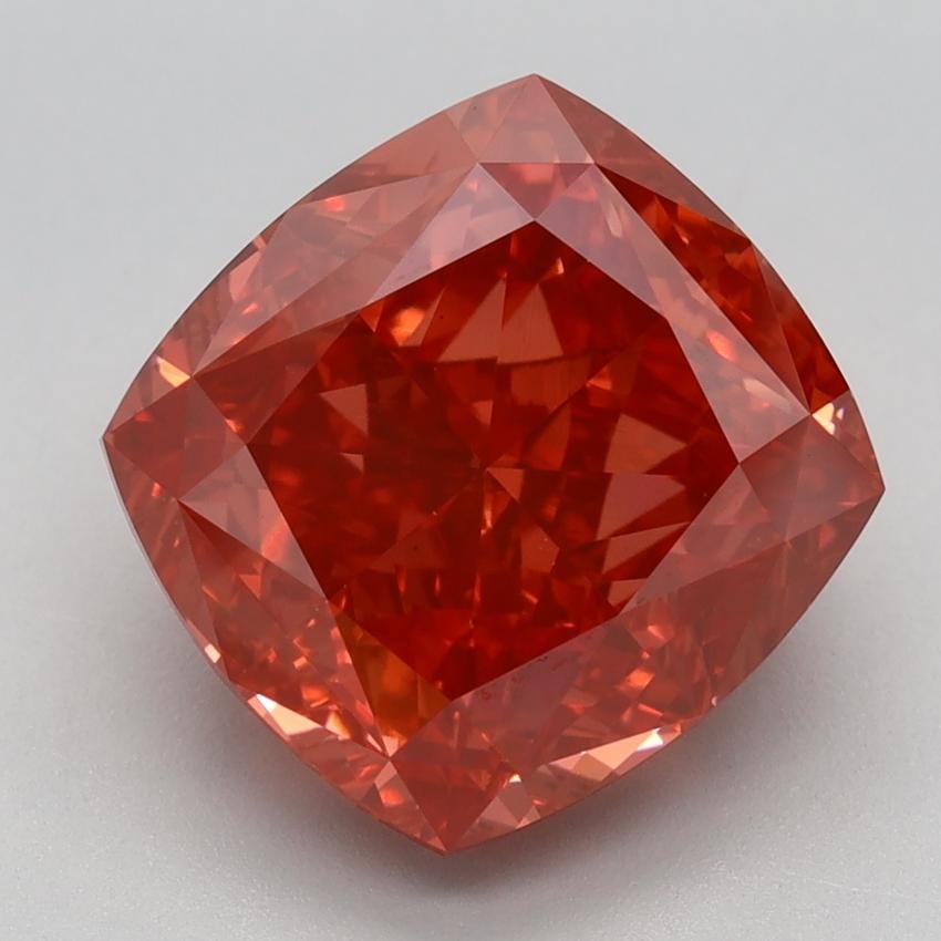 5.45 Ct. Fancy Vivid Orangy Pink Cushion Lab Grown Diamond