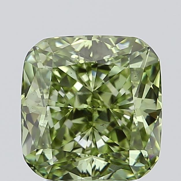 3.01 Ct. Fancy Vivid Green Cushion Lab Grown Diamond