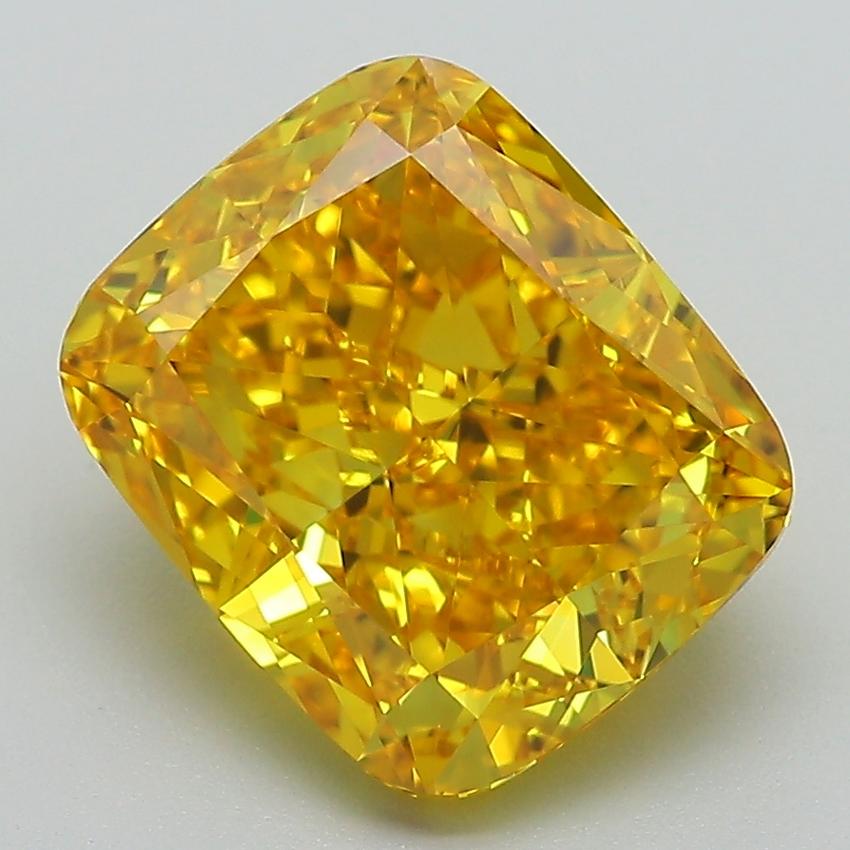 4.17 Ct. Fancy Vivid Yellow Cushion Lab Grown Diamond