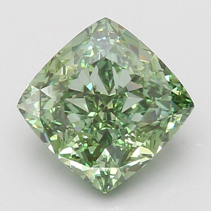 3.03 Ct. Fancy Vivid Green Cushion Lab Grown Diamond