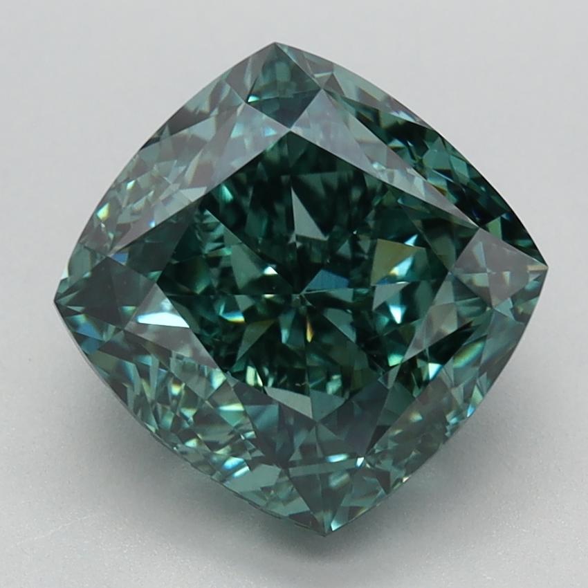 3.42 Ct. Fancy Vivid Green Cushion Lab Grown Diamond