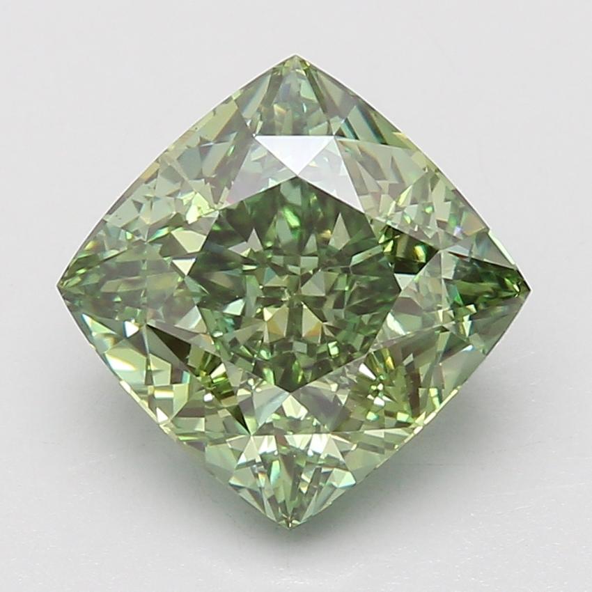 5.09 Ct. Fancy Vivid Green Cushion Lab Grown Diamond