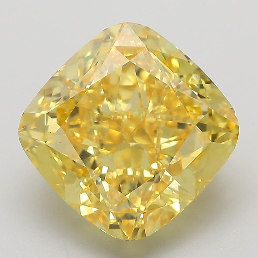6.19 Ct. Fancy Vivid Yellow Cushion Lab Grown Diamond