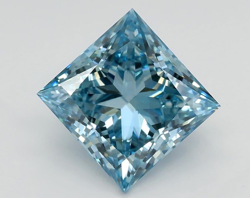3.54 Ct. Fancy Vivid Greenish Blue Princess Lab Grown Diamond