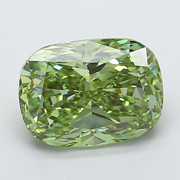 3.03 Ct. Fancy Vivid Green Cushion Lab Grown Diamond