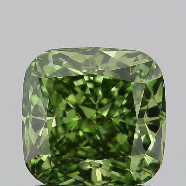 1.36 Ct. Fancy Vivid  Green Cushion Lab Grown Diamond