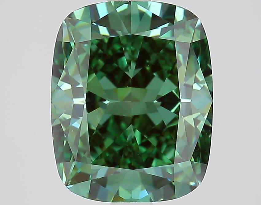 2.90 Ct. Fancy Vivid Green Cushion Lab Grown Diamond