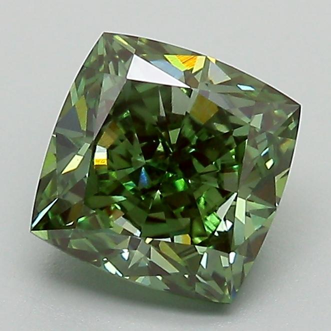 1.67 Ct. Fancy Vivid  Green Cushion Lab Grown Diamond