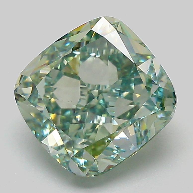 2.98 Ct. Fancy Vivid  Green Cushion Lab Grown Diamond