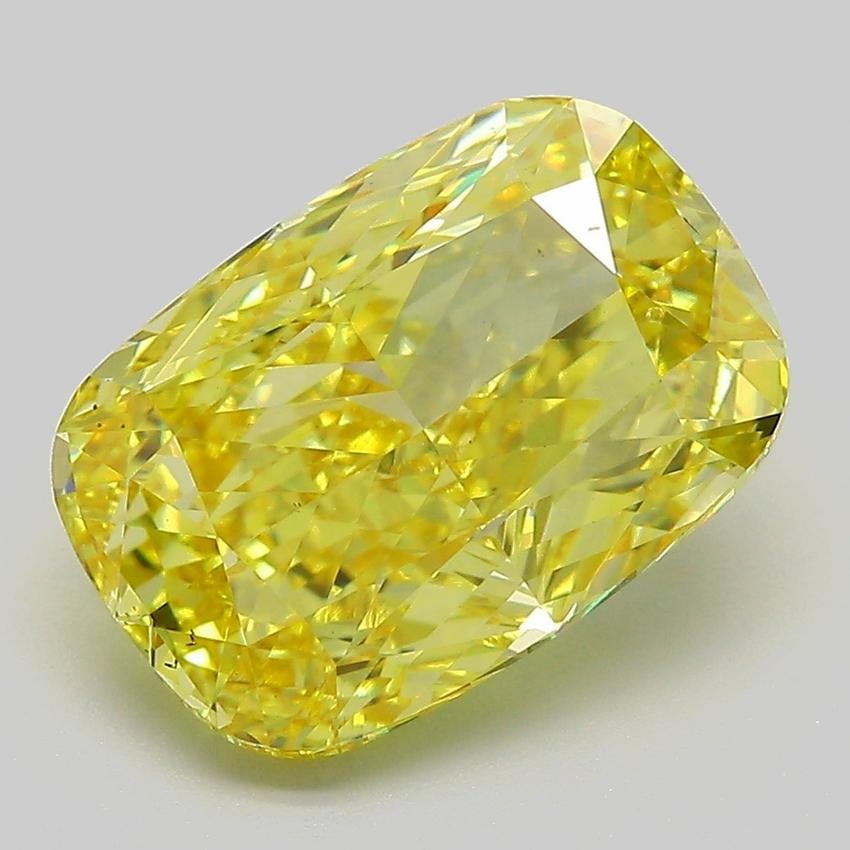 5.14 Ct. Fancy Vivid  Yellow Cushion Lab Grown Diamond