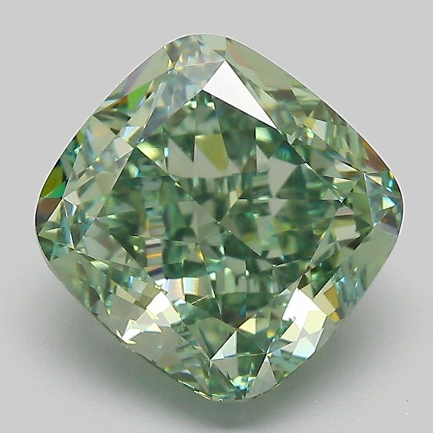 4.06 Ct. Fancy Vivid  Green Cushion Lab Grown Diamond