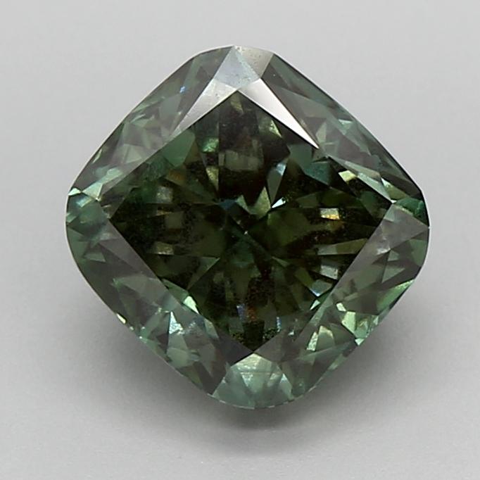 2.60 Ct. Fancy Vivid  Green Cushion Lab Grown Diamond