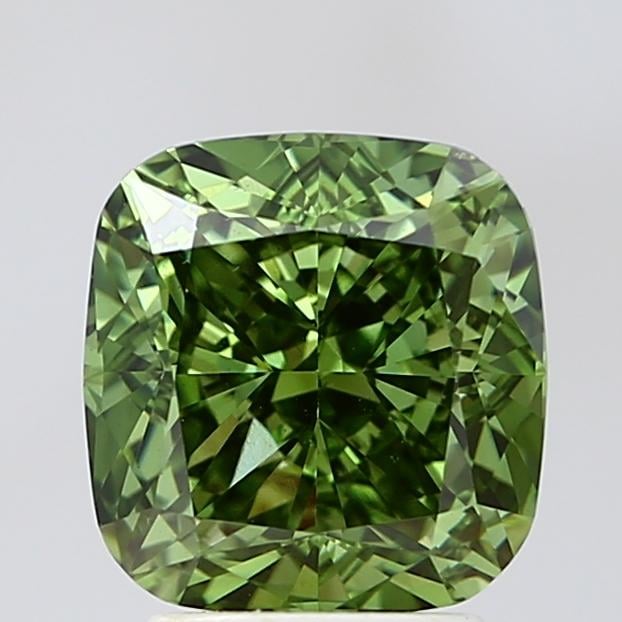 3.52 Ct. Fancy Vivid Green Cushion Lab Grown Diamond