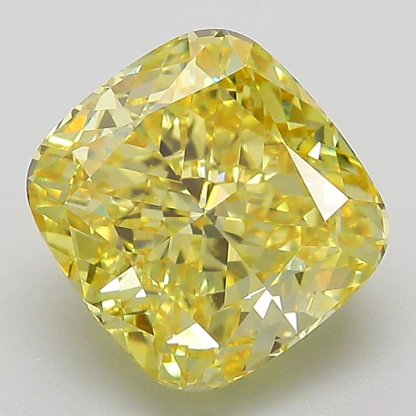 4.23 Ct. Fancy Vivid  Yellow Cushion Lab Grown Diamond