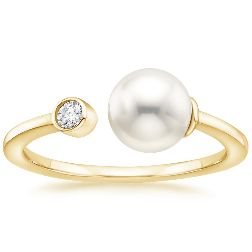 Yellow Gold Cultured Pearl and Diamond Toi et Moi Ring 