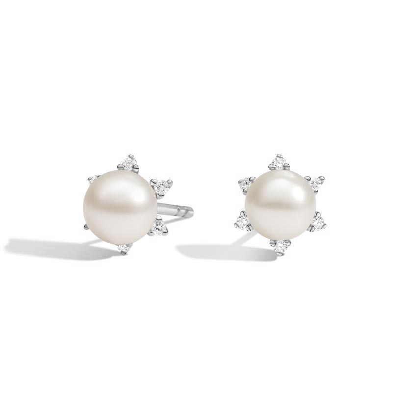 Freshwater Cultured Pearl and Diamond Halo Earrings 