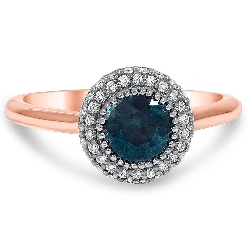 Custom Pave Two Tone Halo Sapphire and Diamond Ring