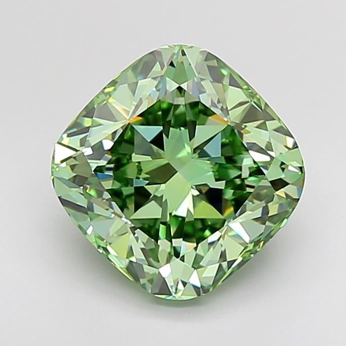 4.23 Ct. Fancy Vivid Green Cushion Lab Grown Diamond