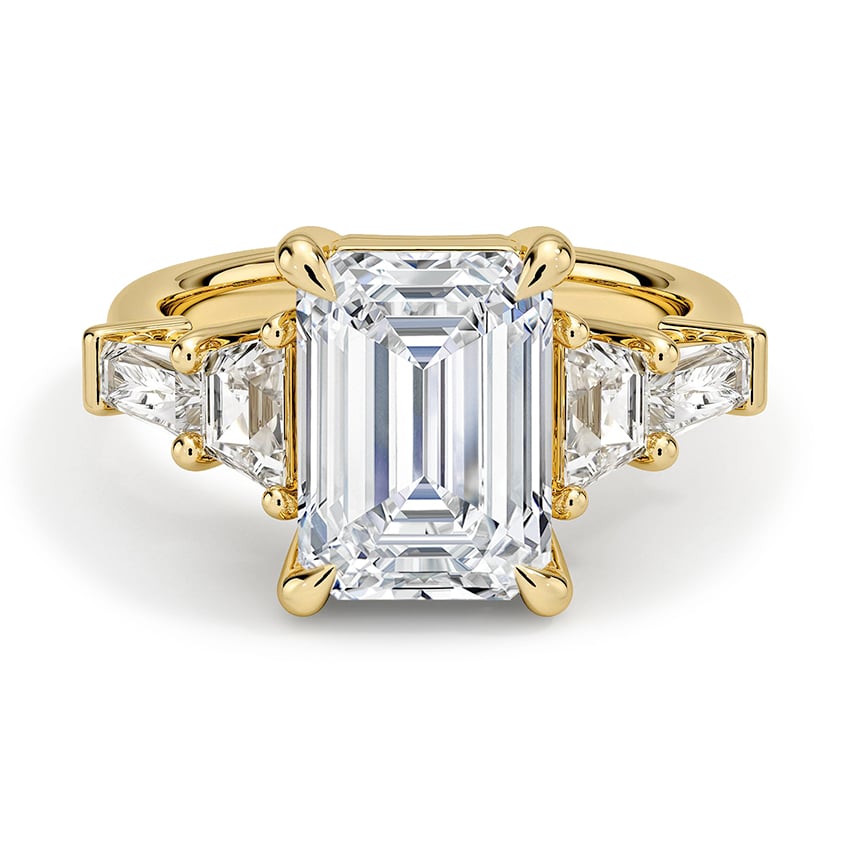 Custom Five Stone Emerald and Trapezoid Diamond Ring