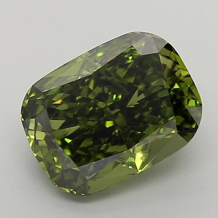 3.02 Ct. Fancy Vivid  Green Cushion Lab Grown Diamond