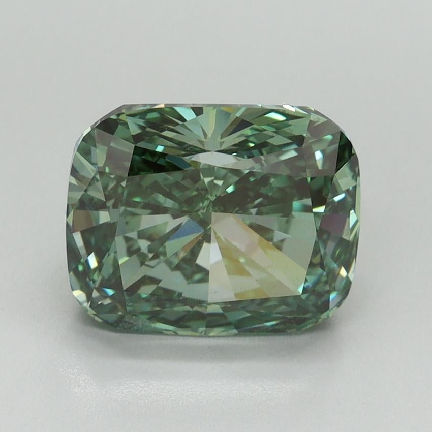 3.03 Ct. Fancy Vivid Green Cushion Lab Grown Diamond