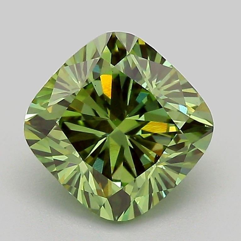 2.03 Ct. Fancy Vivid Green Cushion Lab Grown Diamond