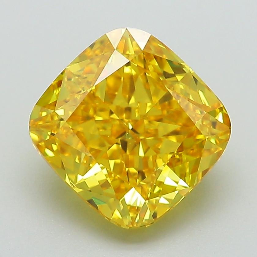 3.08 Ct. Fancy Vivid Yellow Cushion Lab Grown Diamond