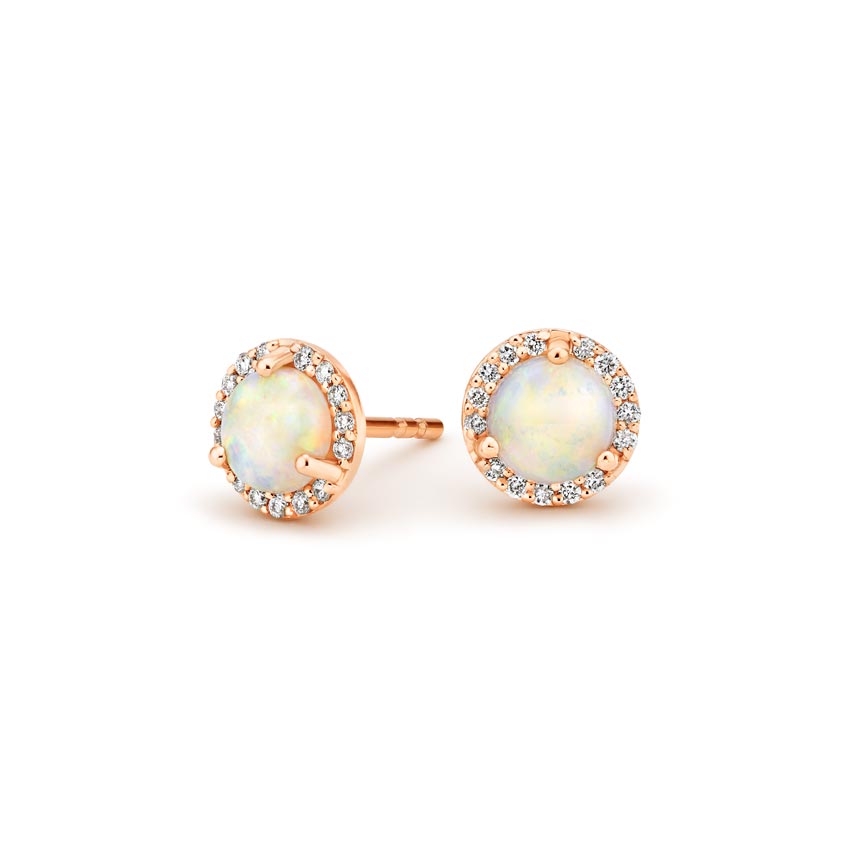 Details about   Round Halo Simulated Opal & CZ Stud Earrings in Rose Gold Plated Sterling Silver 