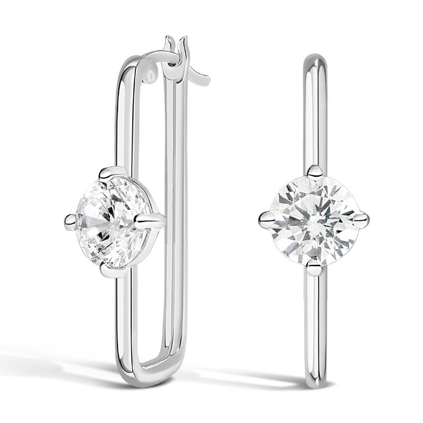 18K White Gold Paperclip Diamond Earrings, top view