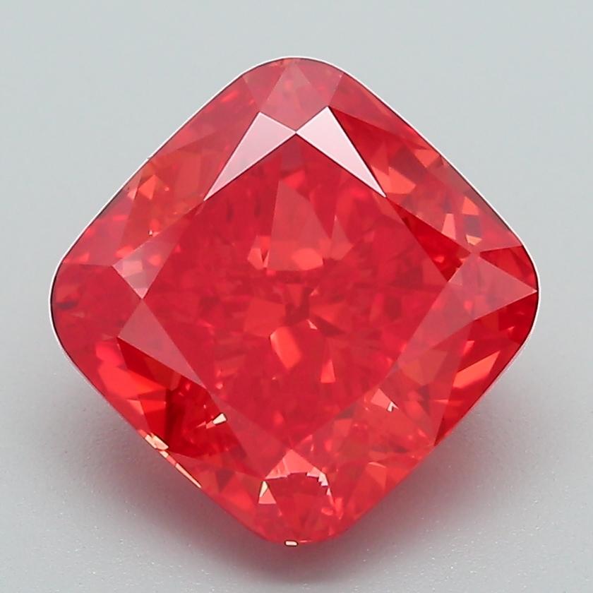 3.32 Ct. Fancy Vivid Orangy Pink Cushion Lab Grown Diamond